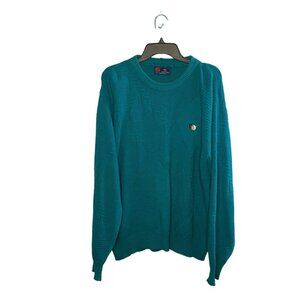 Vintage Isle of Cotton Sweater Women's Large Golf Embroidery Aqua Blue Made USA